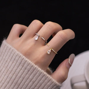 Dainty Pear Charm Pave Open Adjustable Ring - Perimade & Co.