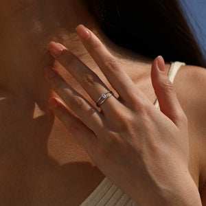 Dainty Pear Cut Moissanite Layered Band Ring - Perimade & Co.
