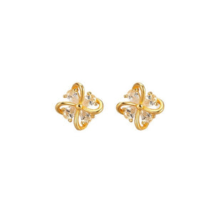 Dainty Pear CZ Four Petal Floral Stud Earrings - Perimade & Co.