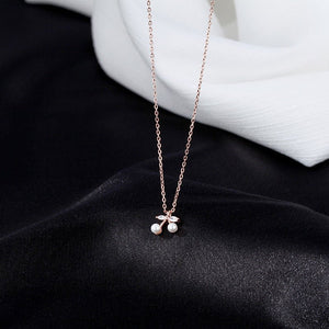 Dainty Pearl Cherry Fruit Charm Necklace - Perimade & Co.
