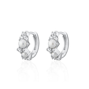 Dainty Pearl CZ Cluster Huggie Hoop Earrings - Perimade & Co.