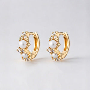 Dainty Pearl CZ Cluster Huggie Hoop Earrings - Perimade & Co.