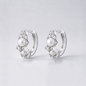 Dainty Pearl CZ Cluster Huggie Hoop Earrings - Perimade & Co.