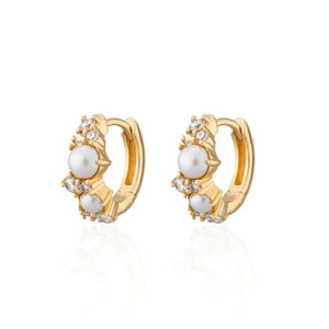 Dainty Pearl CZ Cluster Huggie Hoop Earrings - Perimade & Co.