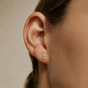 Dainty Pearl V-Shaped Pave CZ Stud Earrings - Perimade & Co.
