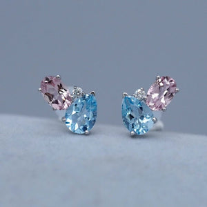Dainty Pink Blue Crystal Cluster Stud Earrings - Perimade & Co.