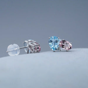 Dainty Pink Blue Crystal Cluster Stud Earrings - Perimade & Co.
