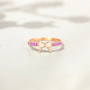 Dainty Pink Bow Tie Stacking Band Ring - Perimade & Co.