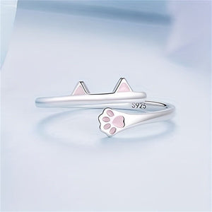 Dainty Pink Cat Paw Stacking Bypass Ring - Perimade & Co.