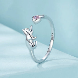 Dainty Pink CZ Heart Cat Stacking Open Ring - Perimade & Co.