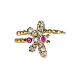 Dainty Pink Dragonfly Beaded Adjustable Ring - Perimade & Co.