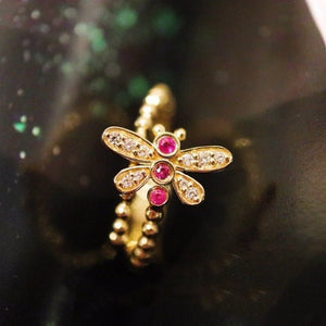 Dainty Pink Dragonfly Beaded Adjustable Ring - Perimade & Co.
