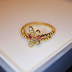 Dainty Pink Dragonfly Beaded Adjustable Ring - Perimade & Co.