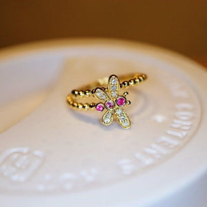 Dainty Pink Dragonfly Beaded Adjustable Ring - Perimade & Co.