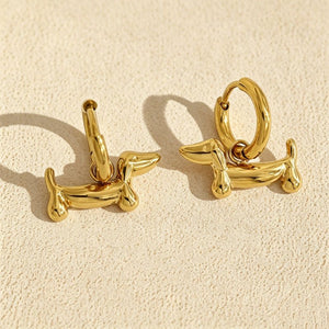 Dainty Playful Dachshund Drop Hoop Earrings - Perimade & Co.