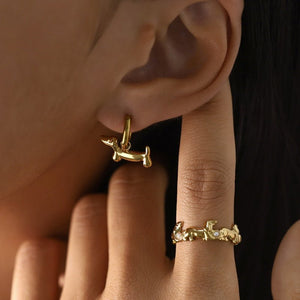 Dainty Playful Dachshund Drop Hoop Earrings - Perimade & Co.