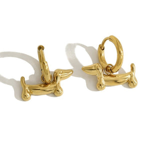 Dainty Playful Dachshund Drop Hoop Earrings - Perimade & Co.