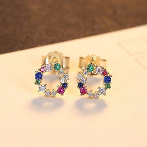 Dainty Rainbow CZ Hollow Circle Stud Earrings - Perimade & Co.