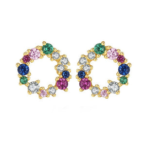 Dainty Rainbow CZ Hollow Circle Stud Earrings - Perimade & Co.