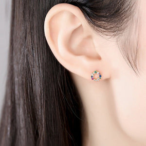 Dainty Rainbow CZ Hollow Circle Stud Earrings - Perimade & Co.