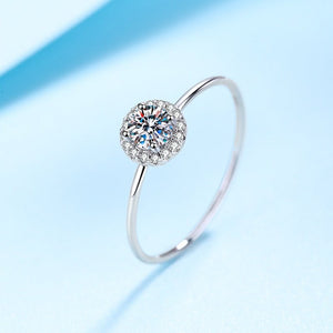 Dainty Round Moissanite Halo Thin Band Ring - Perimade & Co.