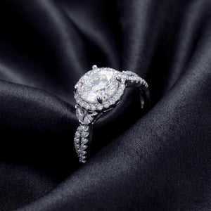 Dainty Round Moissanite Halo Twist Band Ring - Perimade & Co.