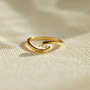 Dainty Round Solitaire Bypass Wave Band Ring - Perimade & Co.