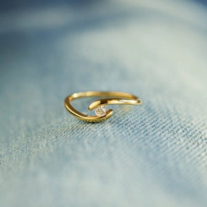 Dainty Round Solitaire Bypass Wave Band Ring - Perimade & Co.