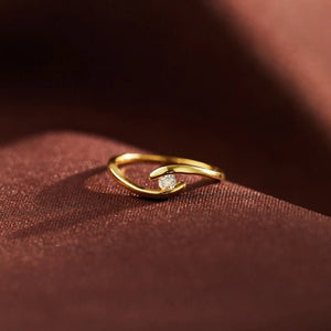 Dainty Round Solitaire Bypass Wave Band Ring - Perimade & Co.