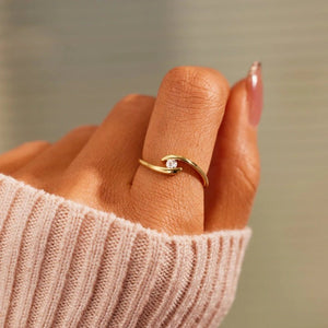 Dainty Round Solitaire Bypass Wave Band Ring - Perimade & Co.