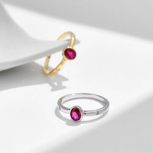 Dainty Ruby Red Oval CZ Stackable Band Ring - Perimade & Co.