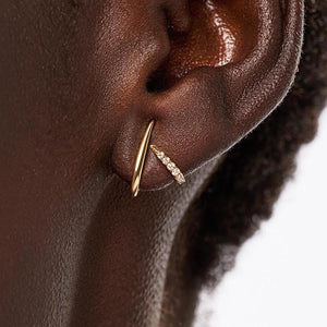 Dainty Sculptural Spiral CZ Pavé Hoop Earrings - Perimade & Co.