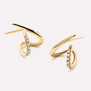 Dainty Sculptural Spiral CZ Pavé Hoop Earrings - Perimade & Co.