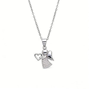 Dainty Silver Angel Heart Charm Necklace - Perimade & Co.