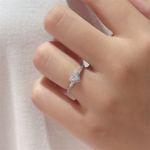 Dainty Silver Heart Halo Engagement Ring - Perimade & Co.