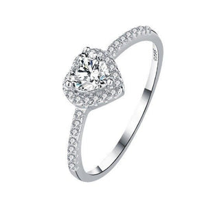 Dainty Silver Heart Halo Engagement Ring - Perimade & Co.