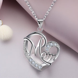 Dainty Silver Mom Heart Charm Necklace - Perimade & Co.