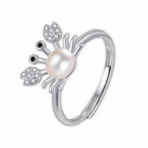 Dainty Silver Pearl Ocean Crab Band Ring - Perimade & Co.