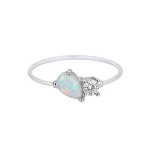 Dainty Silver Teardrop Opal Band Ring - Perimade & Co.