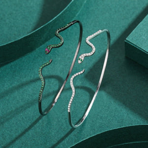 Dainty Snake Pave Open Cuff Bangle Bracelet - Perimade & Co.