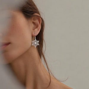 Dainty Snowflake Pave CZ Drop Hook Earrings - Perimade & Co.