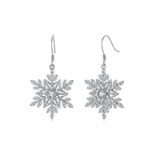 Dainty Snowflake Pave CZ Drop Hook Earrings - Perimade & Co.