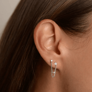 Dainty Star Double Piercing Chain Earrings - Perimade & Co.