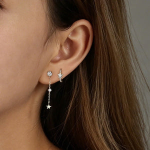 Dainty Star Half Pave CZ Huggie Hoop Earrings - Perimade & Co.