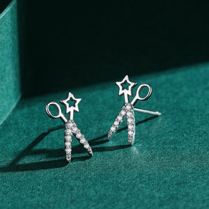 Dainty Star Scissors Motif Pave Stud Earrings - Perimade & Co.