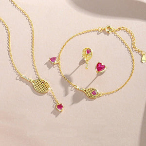 Dainty Tennis Racket Pink Heart Earrings - Perimade & Co.
