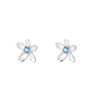 Dainty Textured Flower Blue CZ Stud Earrings - Perimade & Co.