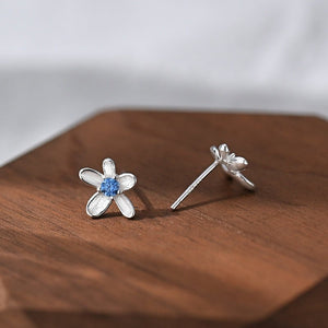 Dainty Textured Flower Blue CZ Stud Earrings - Perimade & Co.