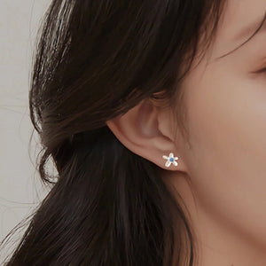 Dainty Textured Flower Blue CZ Stud Earrings - Perimade & Co.