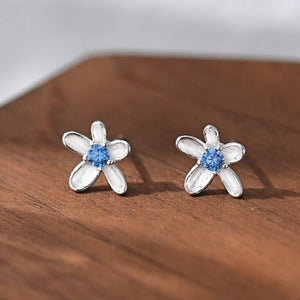 Dainty Textured Flower Blue CZ Stud Earrings - Perimade & Co.